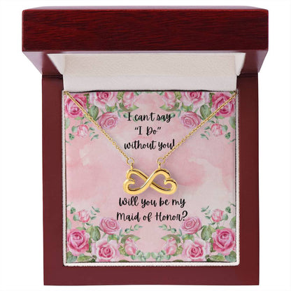 Maid of Honor Proposal Pink Watercolor Love Infinity Necklace