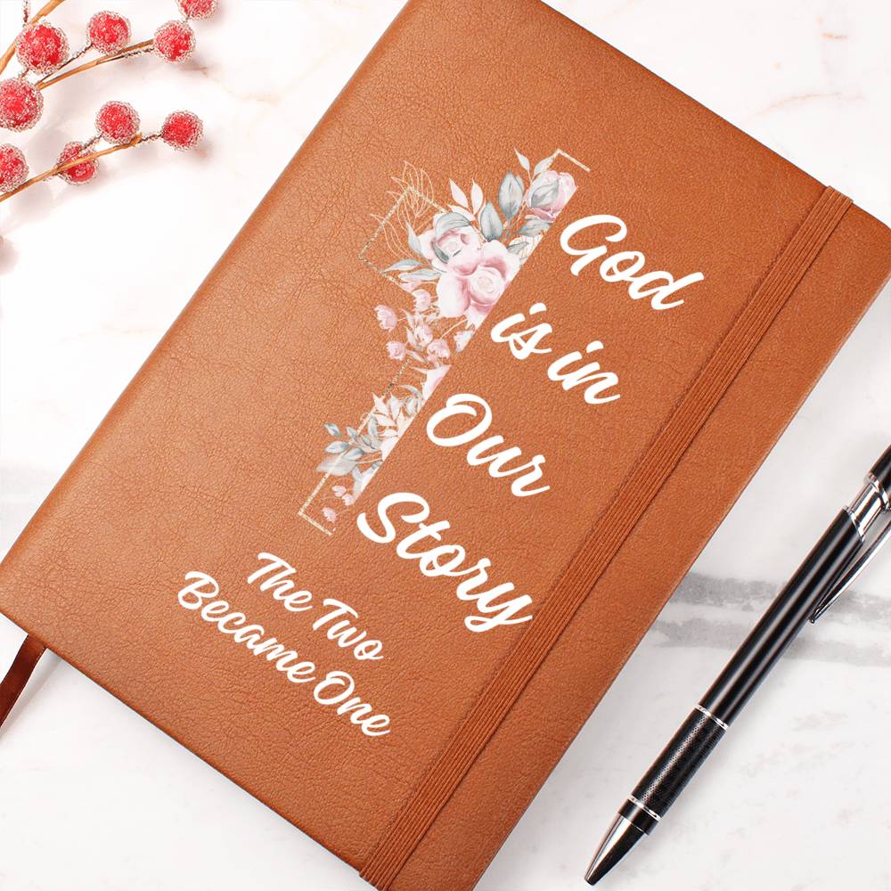 God Is In Our Story Roses Cross  Vegan Leather Wedding Journal