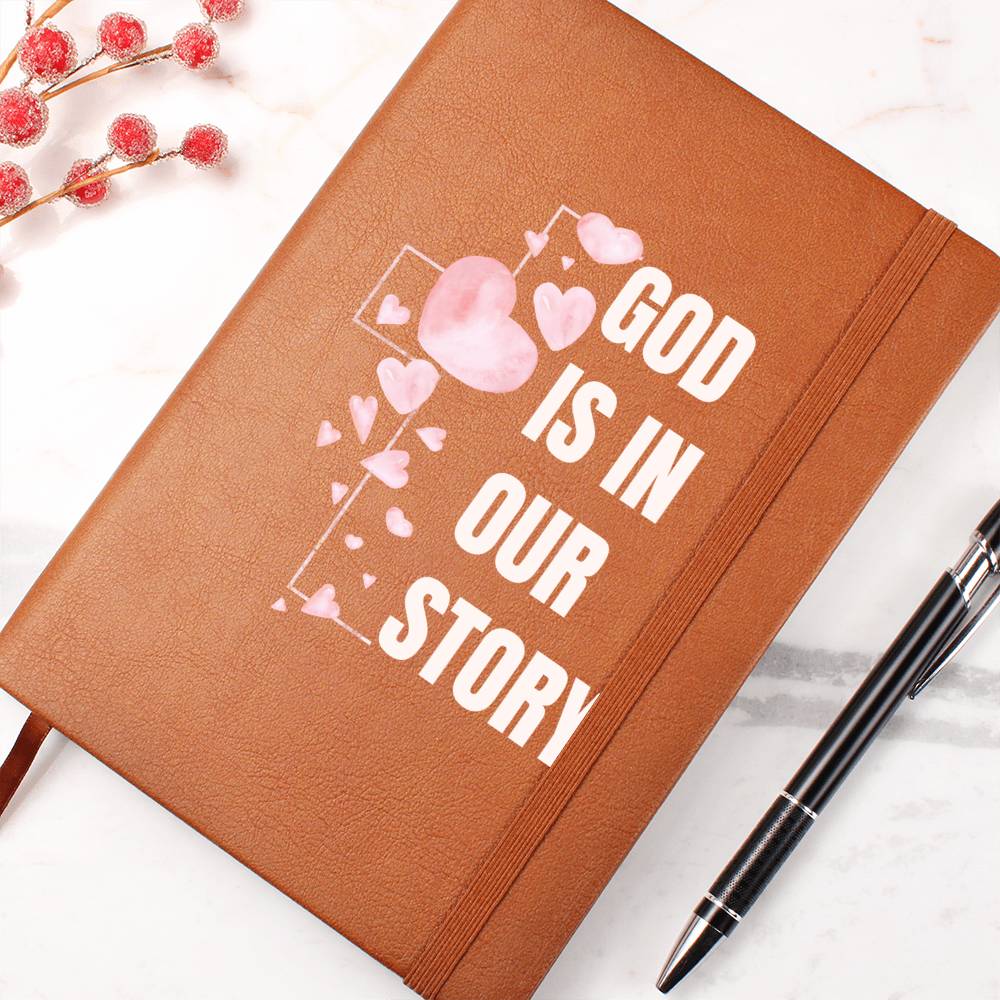 God Is In Our Story Hearts Cross  Vegan Leather Wedding Journal