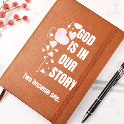 God Is In Our Story Hearts Cross  Vegan Leather Wedding Journal