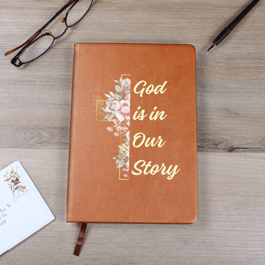 God Is In Our Story Roses Cross  Vegan Leather Wedding Journal