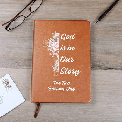 God Is In Our Story Roses Cross  Vegan Leather Wedding Journal