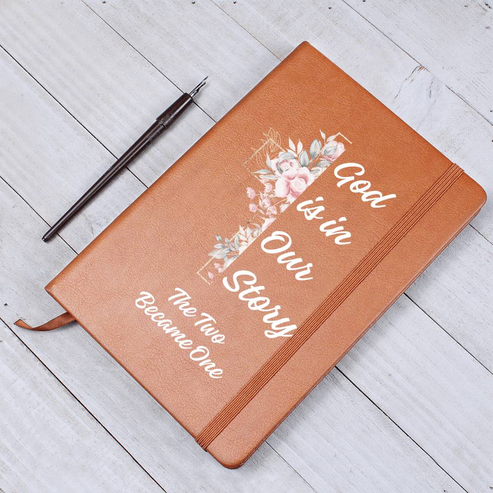 God Is In Our Story Roses Cross  Vegan Leather Wedding Journal