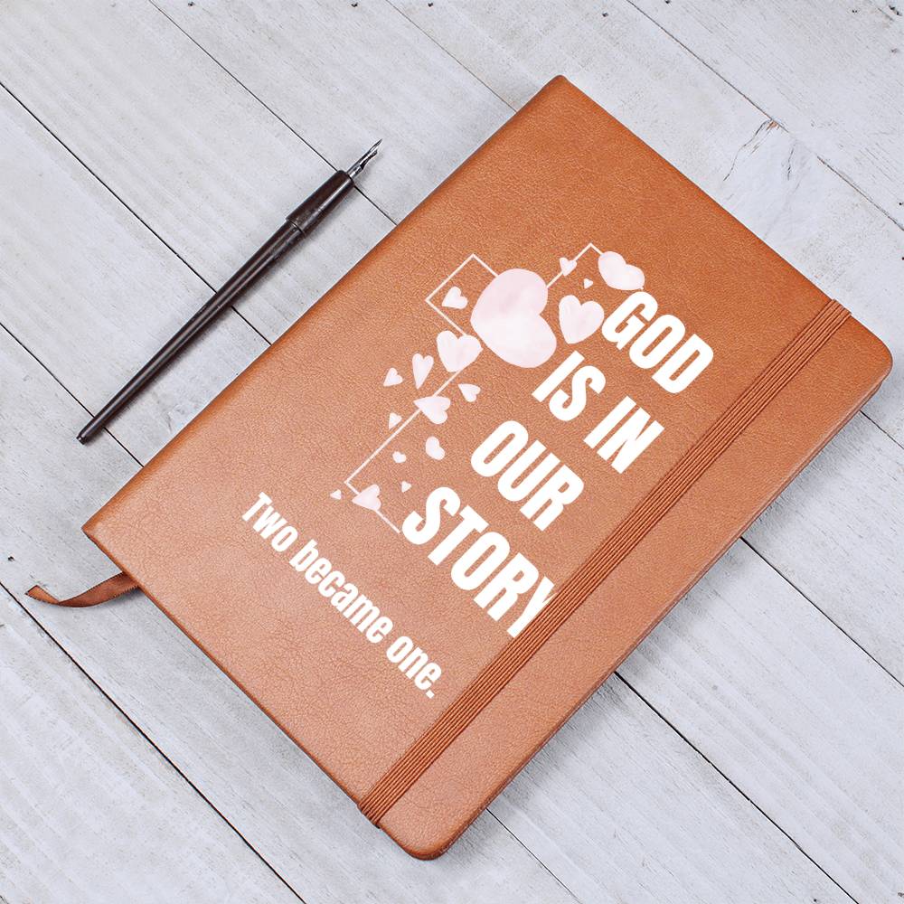 God Is In Our Story Hearts Cross  Vegan Leather Wedding Journal