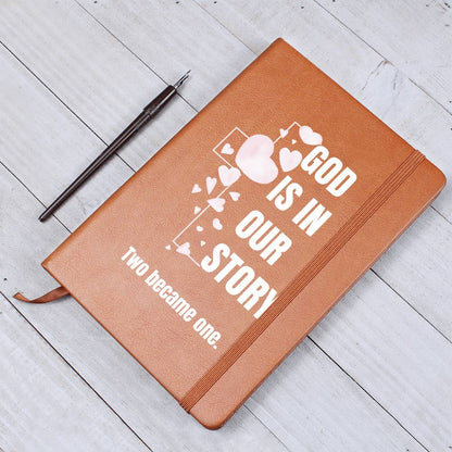 God Is In Our Story Hearts Cross  Vegan Leather Wedding Journal