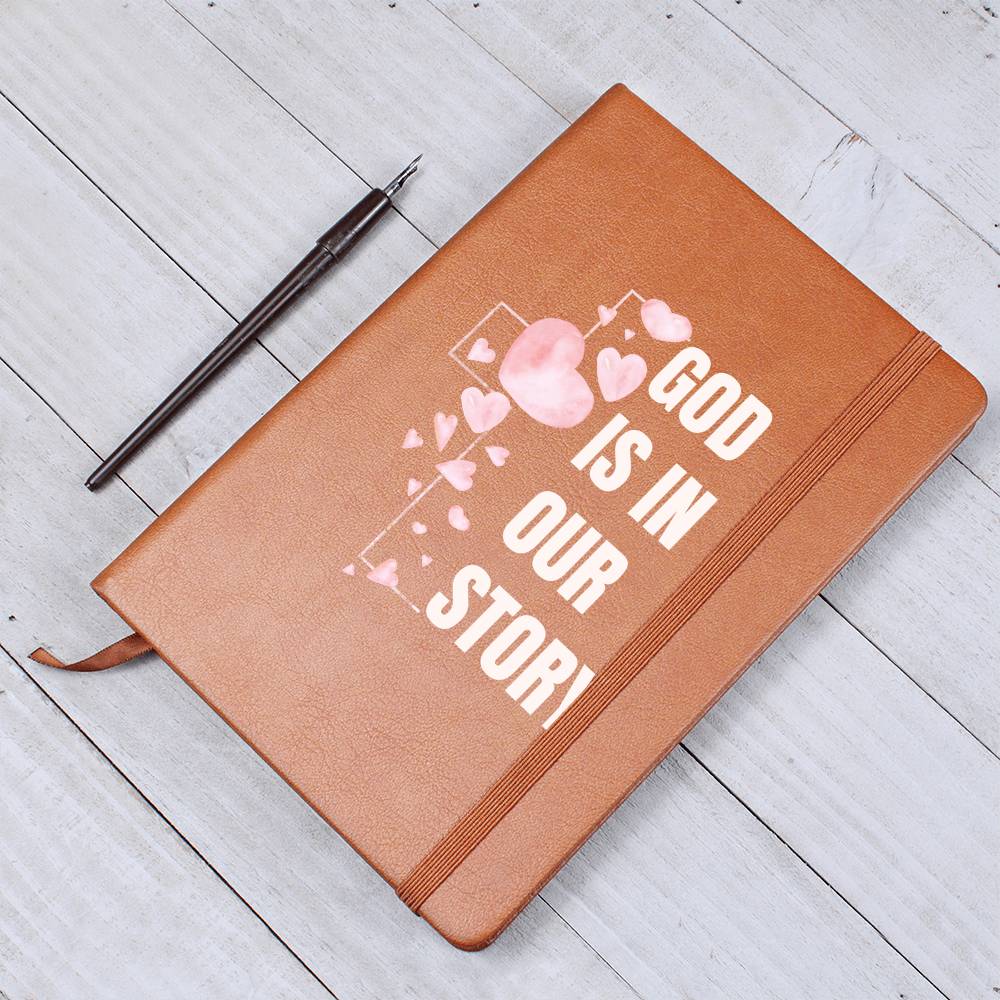 God Is In Our Story Hearts Cross  Vegan Leather Wedding Journal