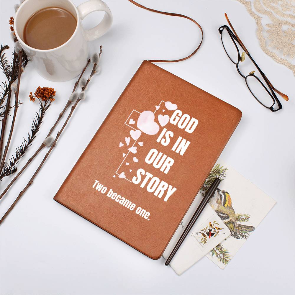 God Is In Our Story Hearts Cross  Vegan Leather Wedding Journal