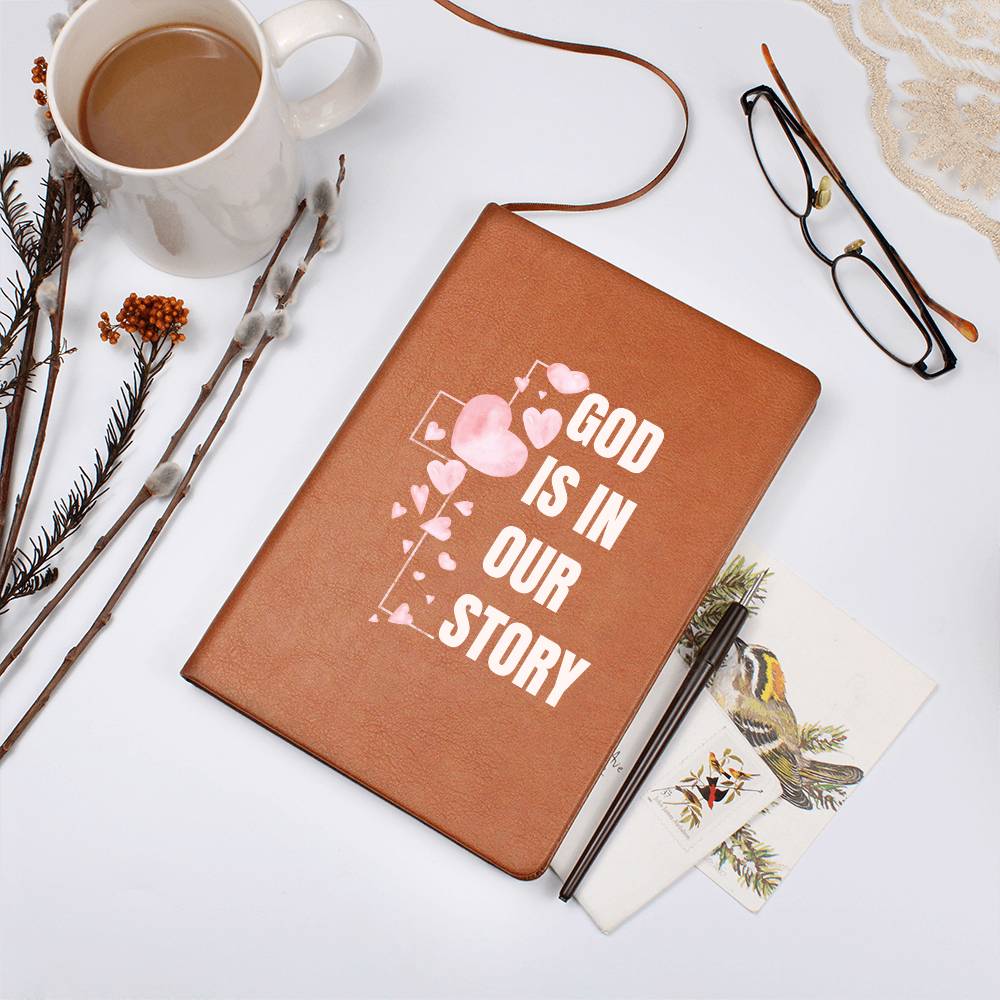 God Is In Our Story Hearts Cross  Vegan Leather Wedding Journal