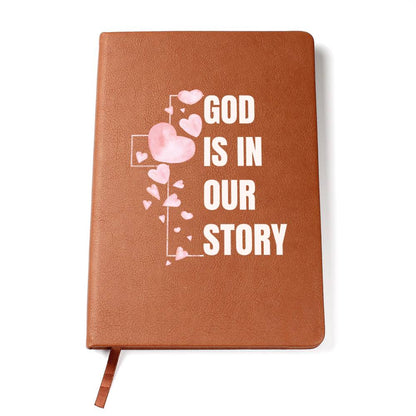 God Is In Our Story Hearts Cross  Vegan Leather Wedding Journal