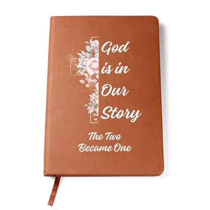 God Is In Our Story Roses Cross  Vegan Leather Wedding Journal