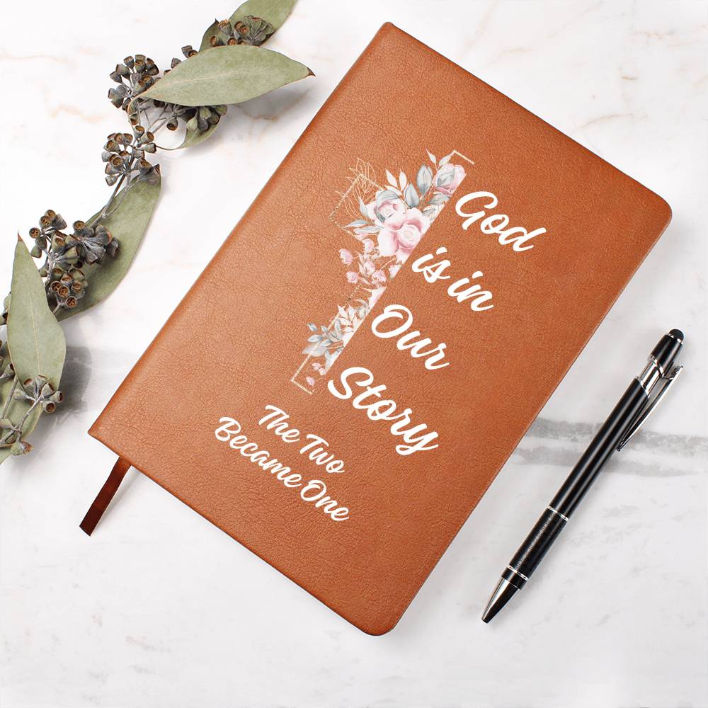 God Is In Our Story Roses Cross  Vegan Leather Wedding Journal