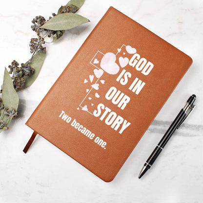 God Is In Our Story Hearts Cross  Vegan Leather Wedding Journal