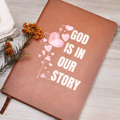 God Is In Our Story Hearts Cross  Vegan Leather Wedding Journal