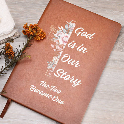 God Is In Our Story Roses Cross  Vegan Leather Wedding Journal