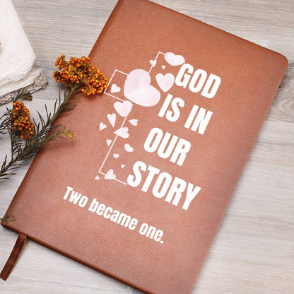 God Is In Our Story Hearts Cross  Vegan Leather Wedding Journal