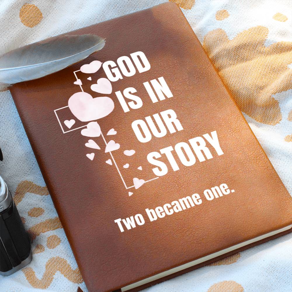 God Is In Our Story Hearts Cross  Vegan Leather Wedding Journal