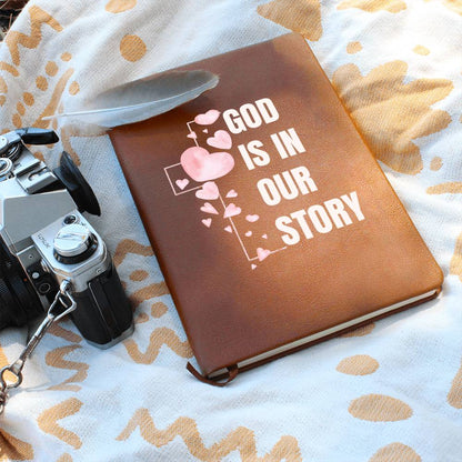 God Is In Our Story Hearts Cross  Vegan Leather Wedding Journal