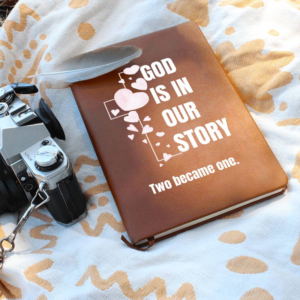 God Is In Our Story Hearts Cross  Vegan Leather Wedding Journal