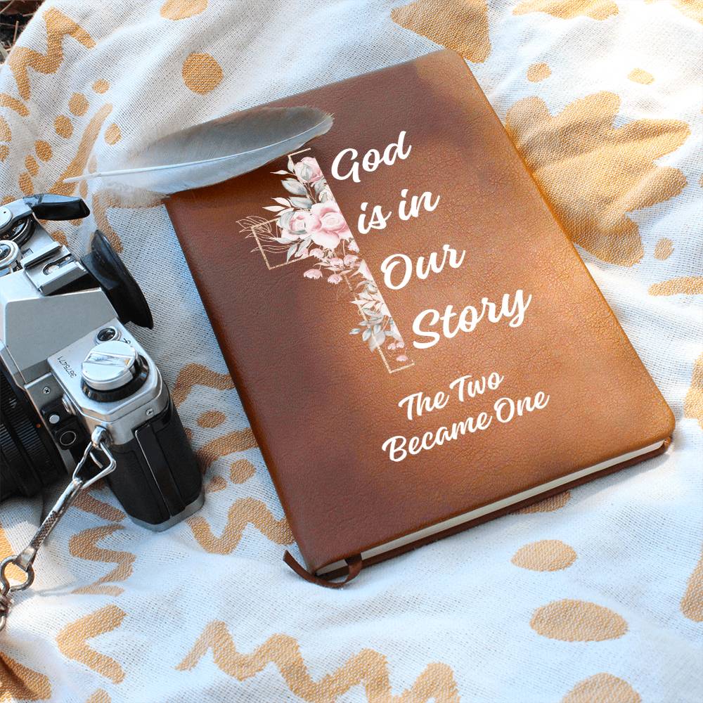 God Is In Our Story Roses Cross  Vegan Leather Wedding Journal