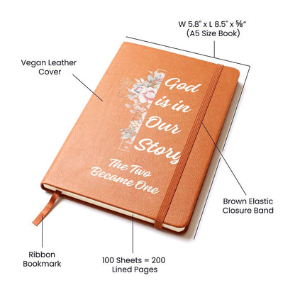 God Is In Our Story Roses Cross  Vegan Leather Wedding Journal