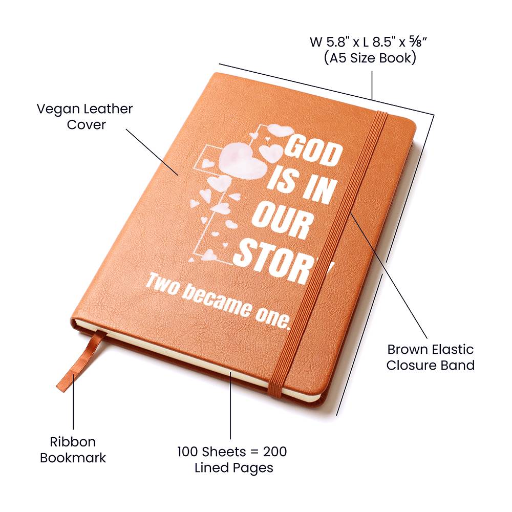 God Is In Our Story Hearts Cross  Vegan Leather Wedding Journal