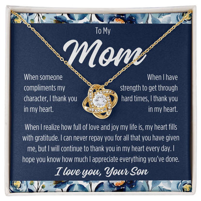 To Mom From Son "I thank you..." Love Knot Necklace