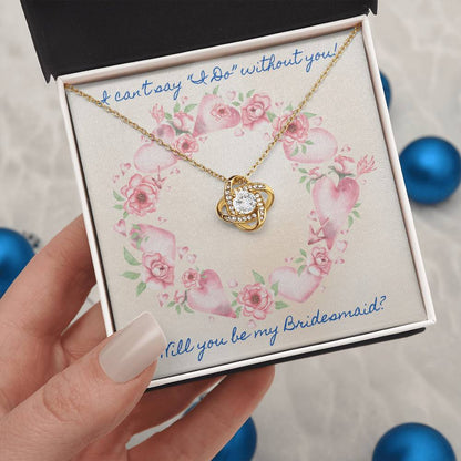 Bridesmaid Proposal Pink Roses Love Knot Necklace