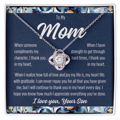 To Mom From Son "I thank you..." Love Knot Necklace