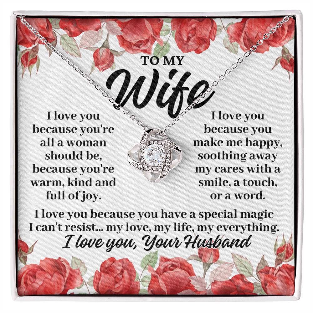 To My Wife "I love you because..." Love Knot Necklace With Free Earrings