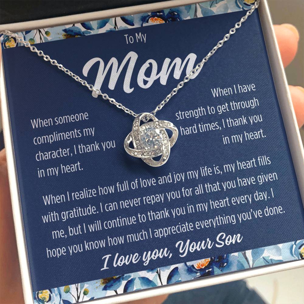 To Mom From Son "I thank you..." Love Knot Necklace