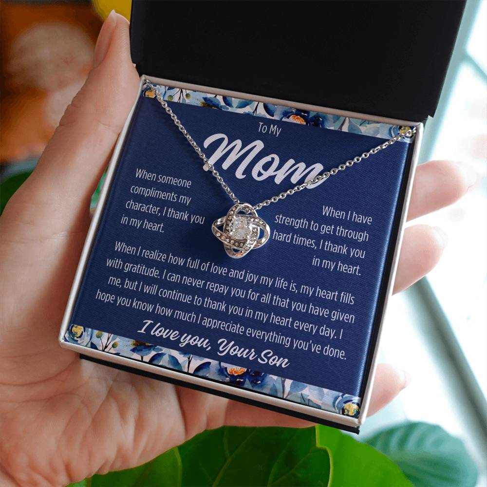 To Mom From Son "I thank you..." Love Knot Necklace