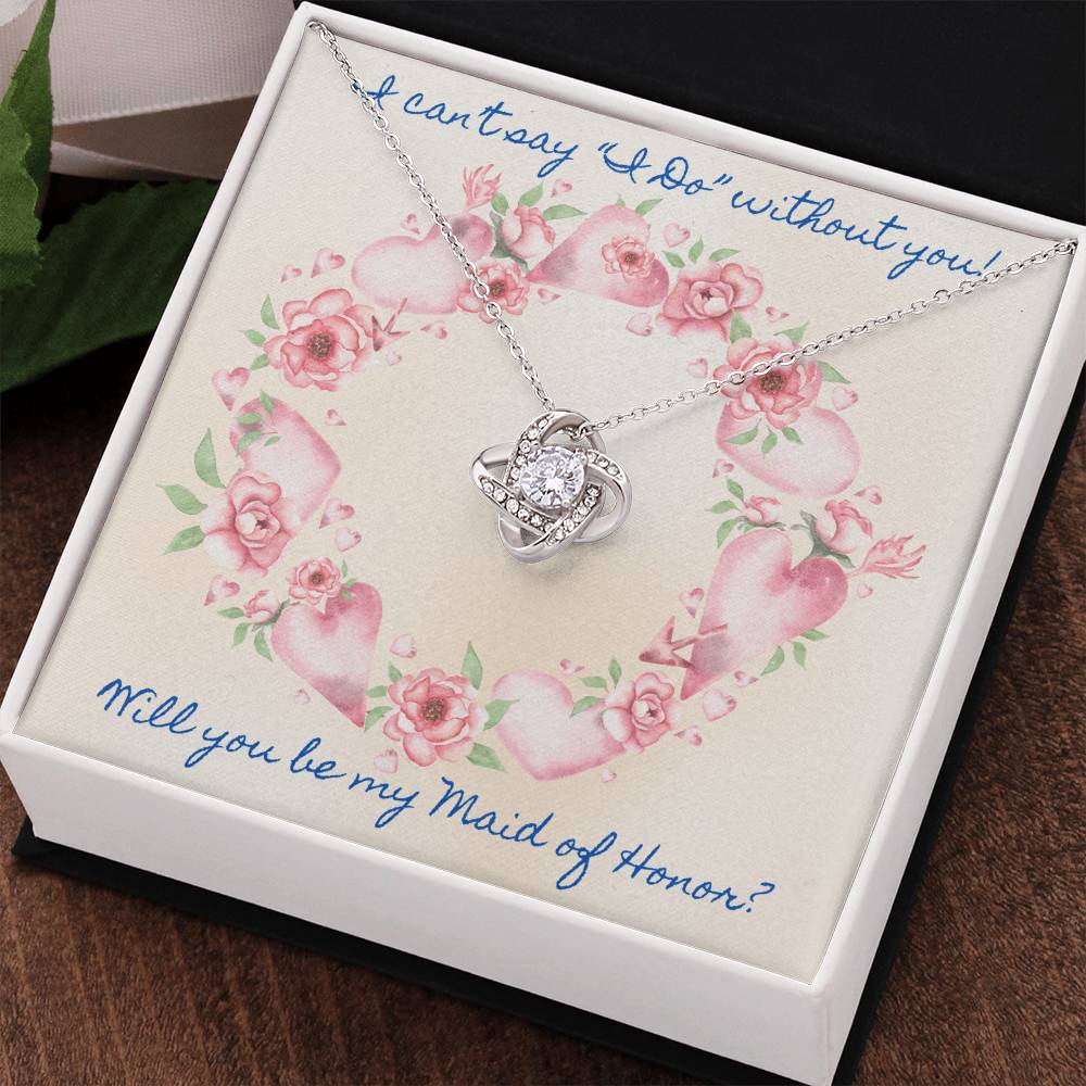 Maid of Honor Proposal Pink Roses Love Knot Necklace