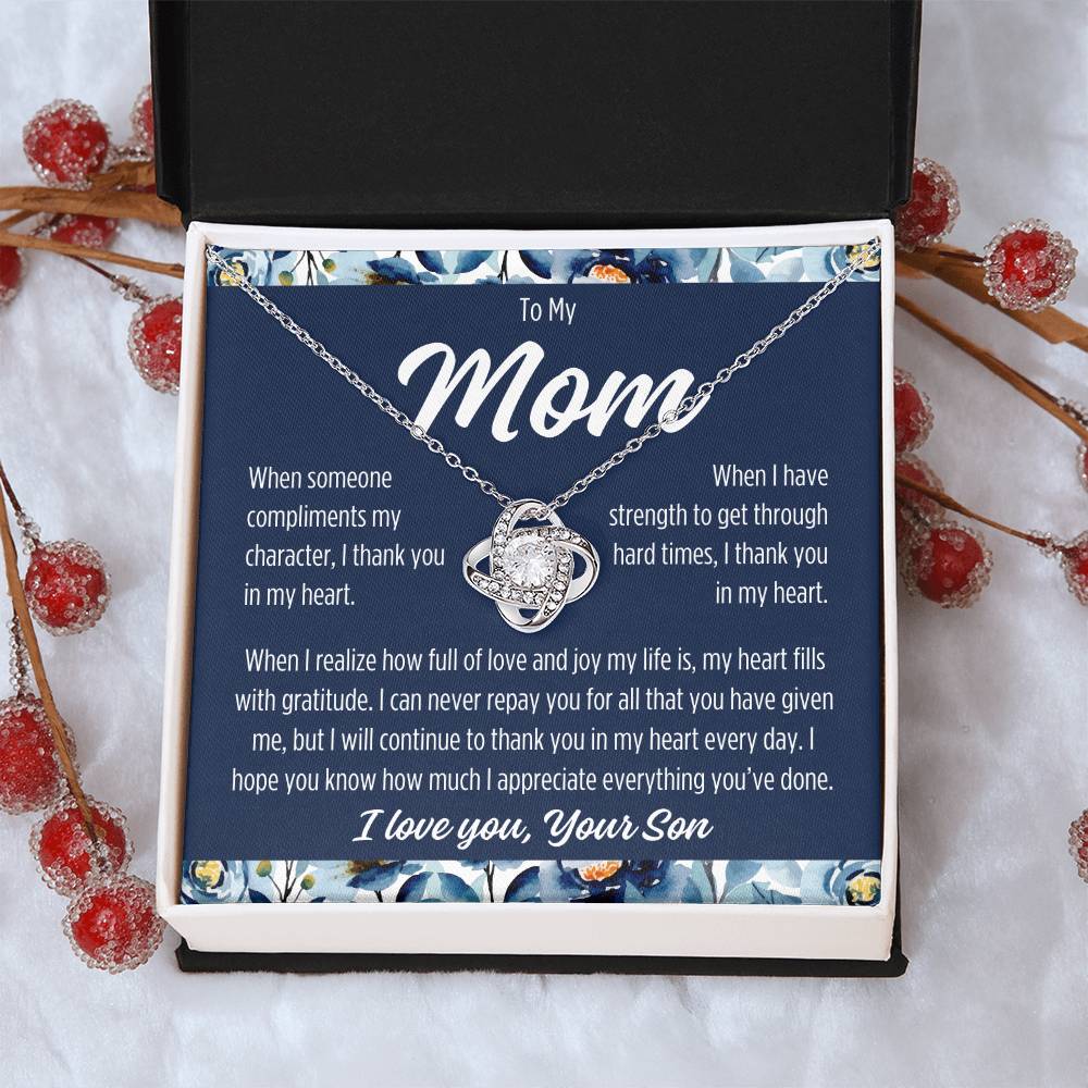 To Mom From Son "I thank you..." Love Knot Necklace