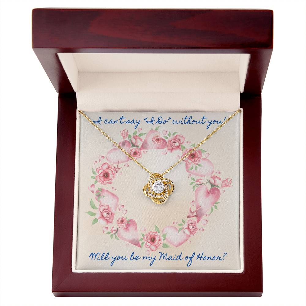 Maid of Honor Proposal Pink Roses Love Knot Necklace