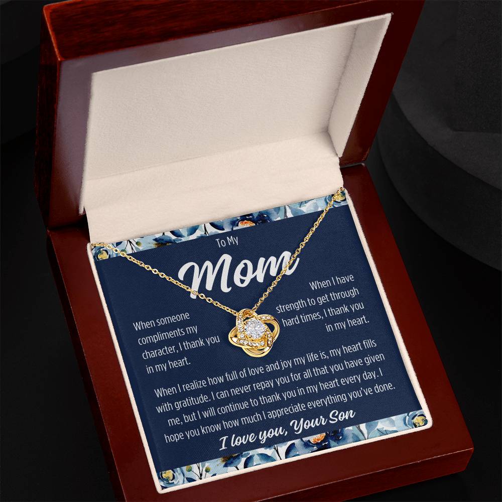 To Mom From Son "I thank you..." Love Knot Necklace