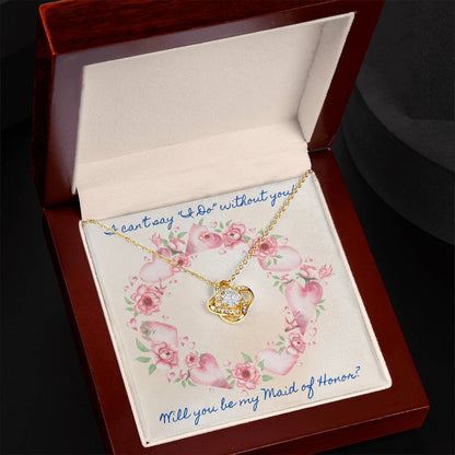 Maid of Honor Proposal Pink Roses Love Knot Necklace