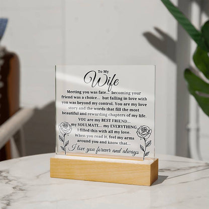 To My Wife "Meeting you was..." Acrylic Plaque With Lighted Base