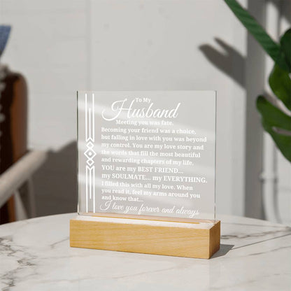 To My Husband "Meeting you was..." Acrylic Plaque With Lighted Base