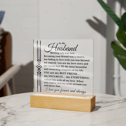To My Husband "Meeting you was..." Acrylic Plaque With Lighted Base