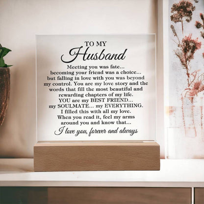 To My Husband "Meeting you was fate..." Acrylic Plaque With Lighted Base