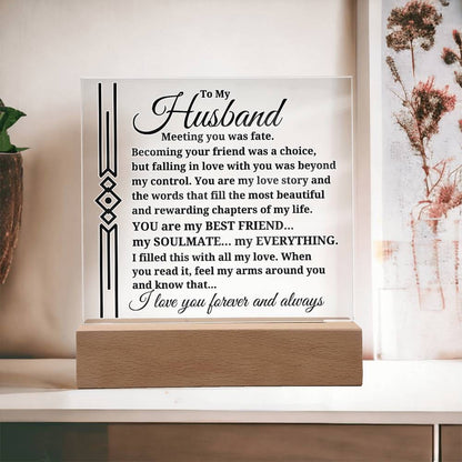To My Husband "Meeting you was..." Acrylic Plaque With Lighted Base
