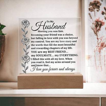 To My Husband "Meeting you was..." Acrylic Plaque With Lighted Base