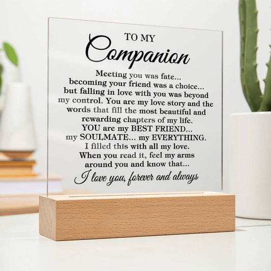 To My Companion "Meeting you was..." Acrylic Plaque With Lighted Base