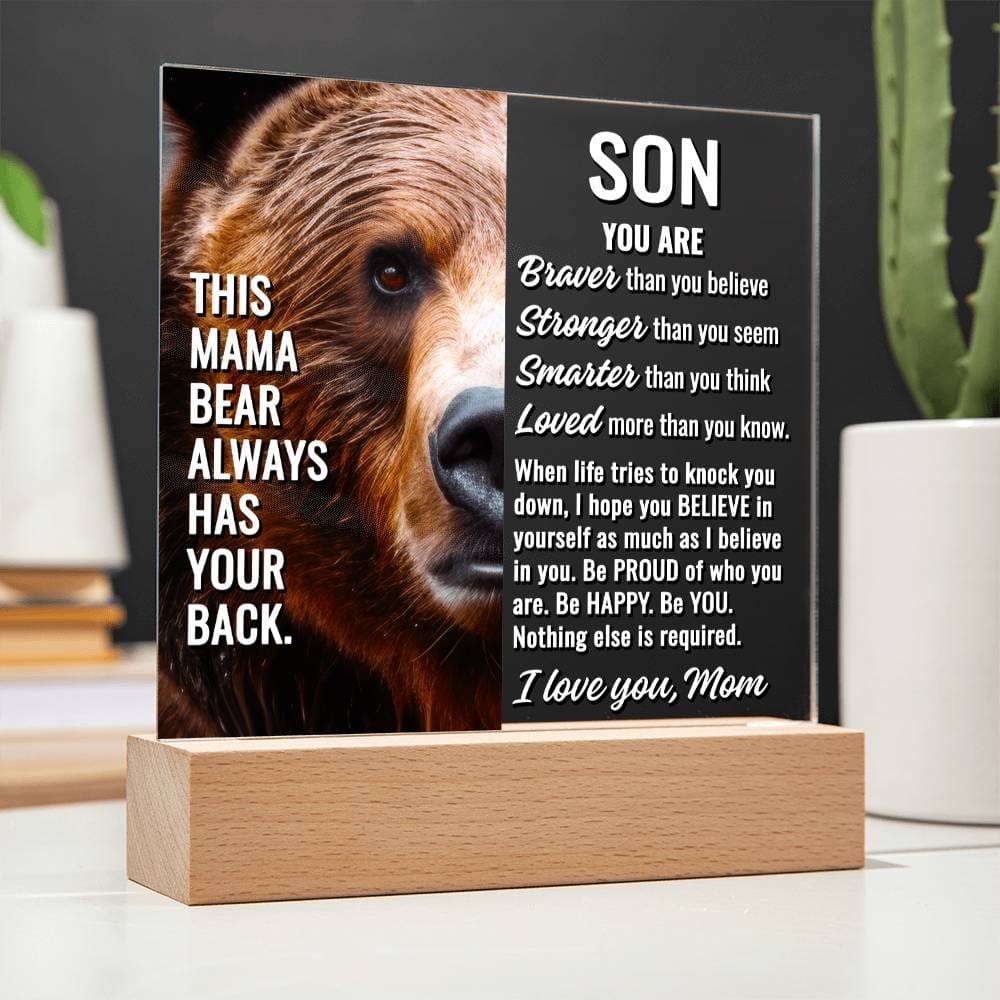To Son From Mom "This mama bear..." Acrylic Plaque