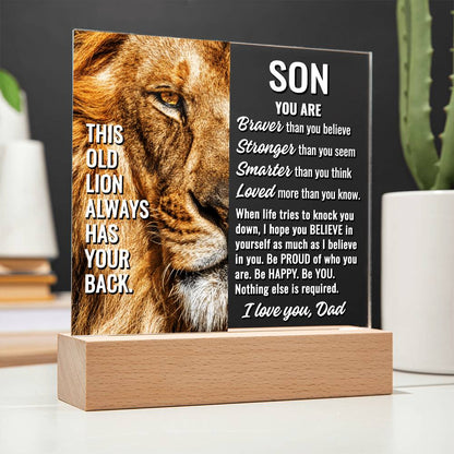 To Son From Dad "This old lion..." Acrylic Plaque With Lighted Base