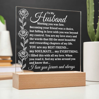 To My Husband "Meeting you was..." Acrylic Plaque With Lighted Base