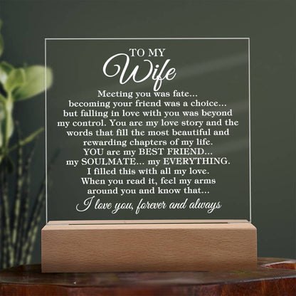 To My Wife "Meeting you was..." Acrylic Plaque With Lighted Base