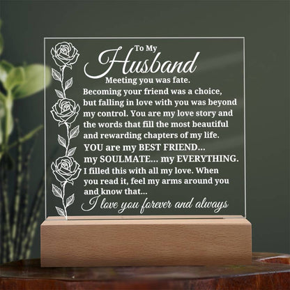To My Husband "Meeting you was..." Acrylic Plaque With Lighted Base