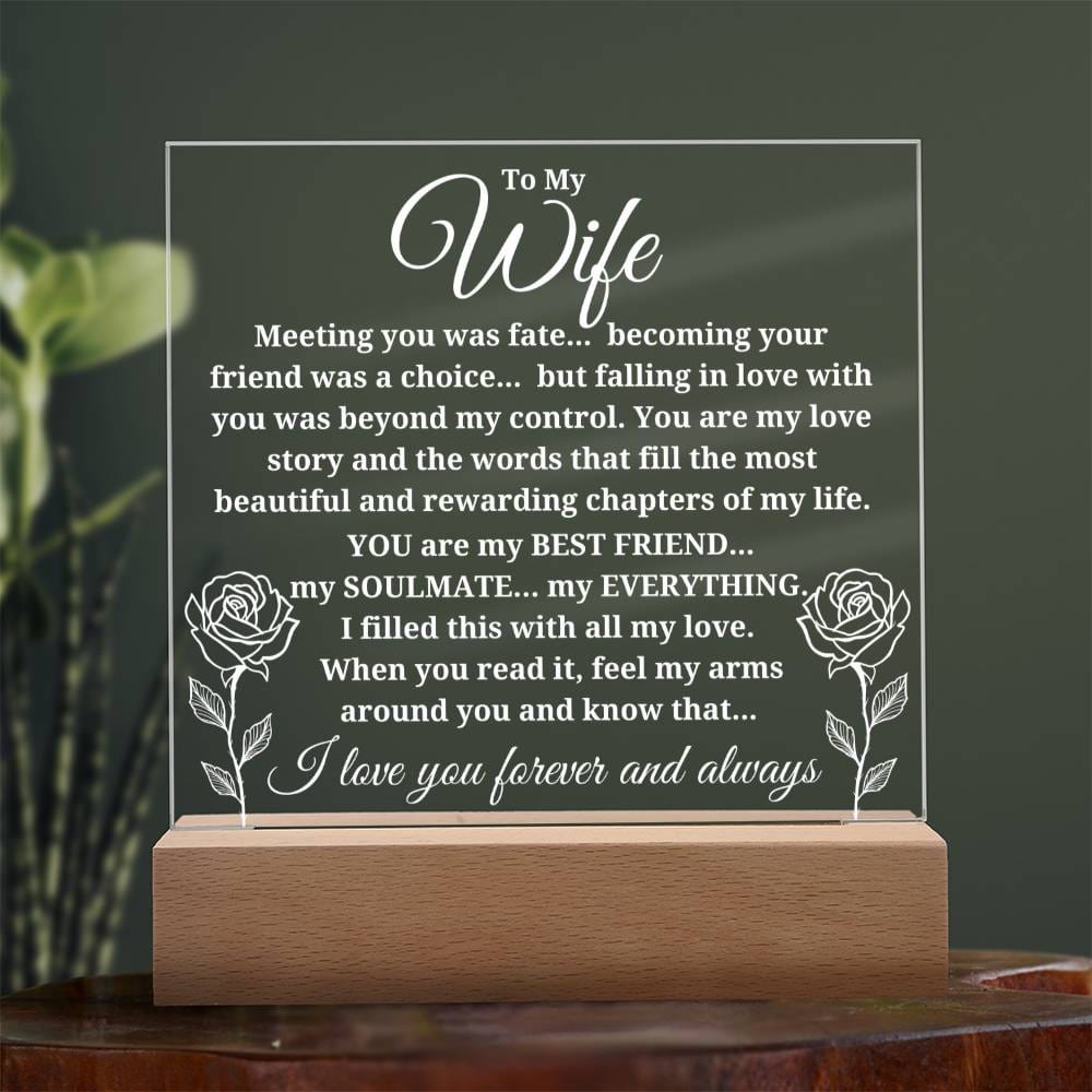 To My Wife "Meeting you was..." Acrylic Plaque With Lighted Base