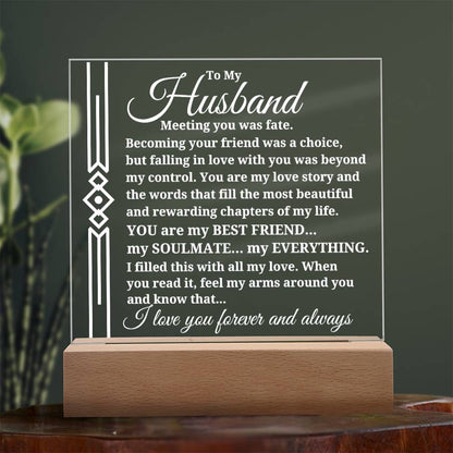 To My Husband "Meeting you was..." Acrylic Plaque With Lighted Base